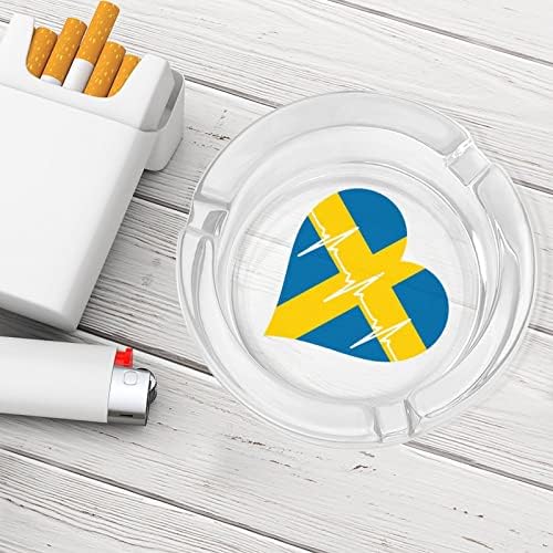 דגל שוודיה דגל פעימות לב מאפרות מזכוכית לסיגריות זבל אטום רוח יכול להדפיס מגשי אפר מפוארים לשימוש במלון פטיו למשרד הביתי
