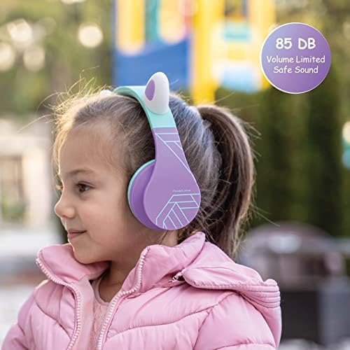 אוזניות Bluetooth של PowerLocus לילדים, אוזניות מתקפלות אלחוטיות מעל אוזניות, אוזניות עם מיקרופון, גבול נפח 85dB, אוזניות
