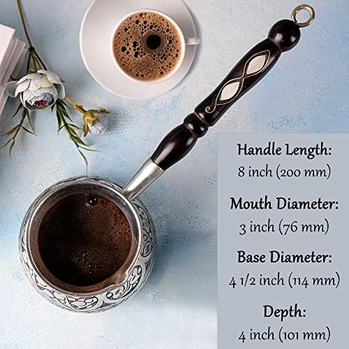 סיר סיר קפה טורקי סגנון וינטג ', מכונת קפה ערבית יוונית, הכיריים העליונות ביותר פטישות מוצקות וחרוטות קפה נחושת Cezve