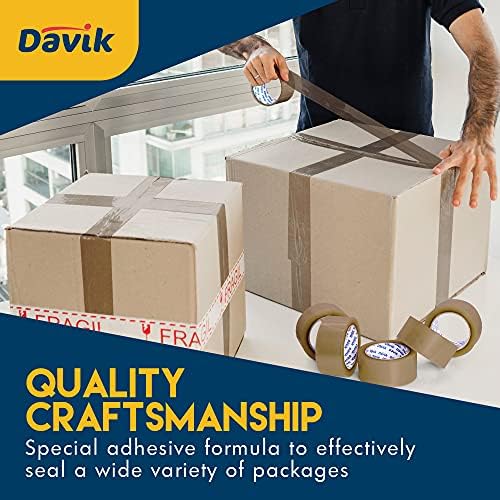DAVIK-סרט אריזה להזיז קופסאות ומזוודות, אורך 216 רגל ואורך קלטת משלוח רחבה בגודל 1.88 אינץ ', קלטת חומה, 6 חבילה