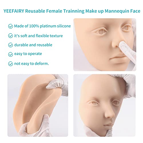 דגם פנים לאימון איפור סיליקון 3 ד', למתחילים לשימוש חוזר לאיפור פנים בובה, אימון נשי פנים מלאות ללימוד עצמי, איפור עיניים