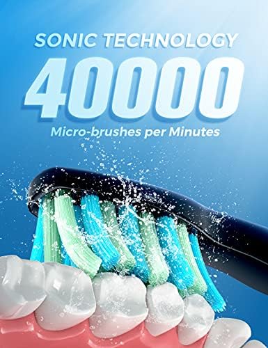 סוניק חשמלי מברשת שיניים למבוגרים, כוח חשמלי מברשת שיניים עם 8 ראשי מברשת, נסיעות מקרה, 40000 סל ד עמוק נקי 5 מצבים,
