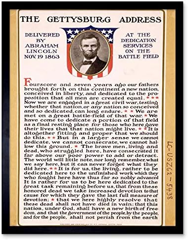 מלחמה אמריקאית אזרחית לינקולן גטיסבורג כתובת נשיא הדפס אמנות מסגרת פוסטר קיר תפאורה 12x16 אינץ '